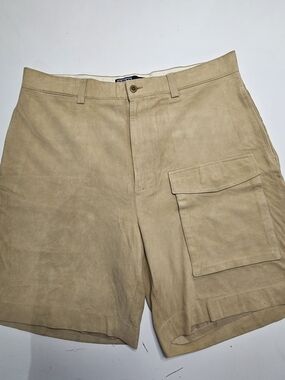 Polo Ralph Lauren 100% Suede Leather Cargo Shorts Men's Size 36 Beige Tan Luxury